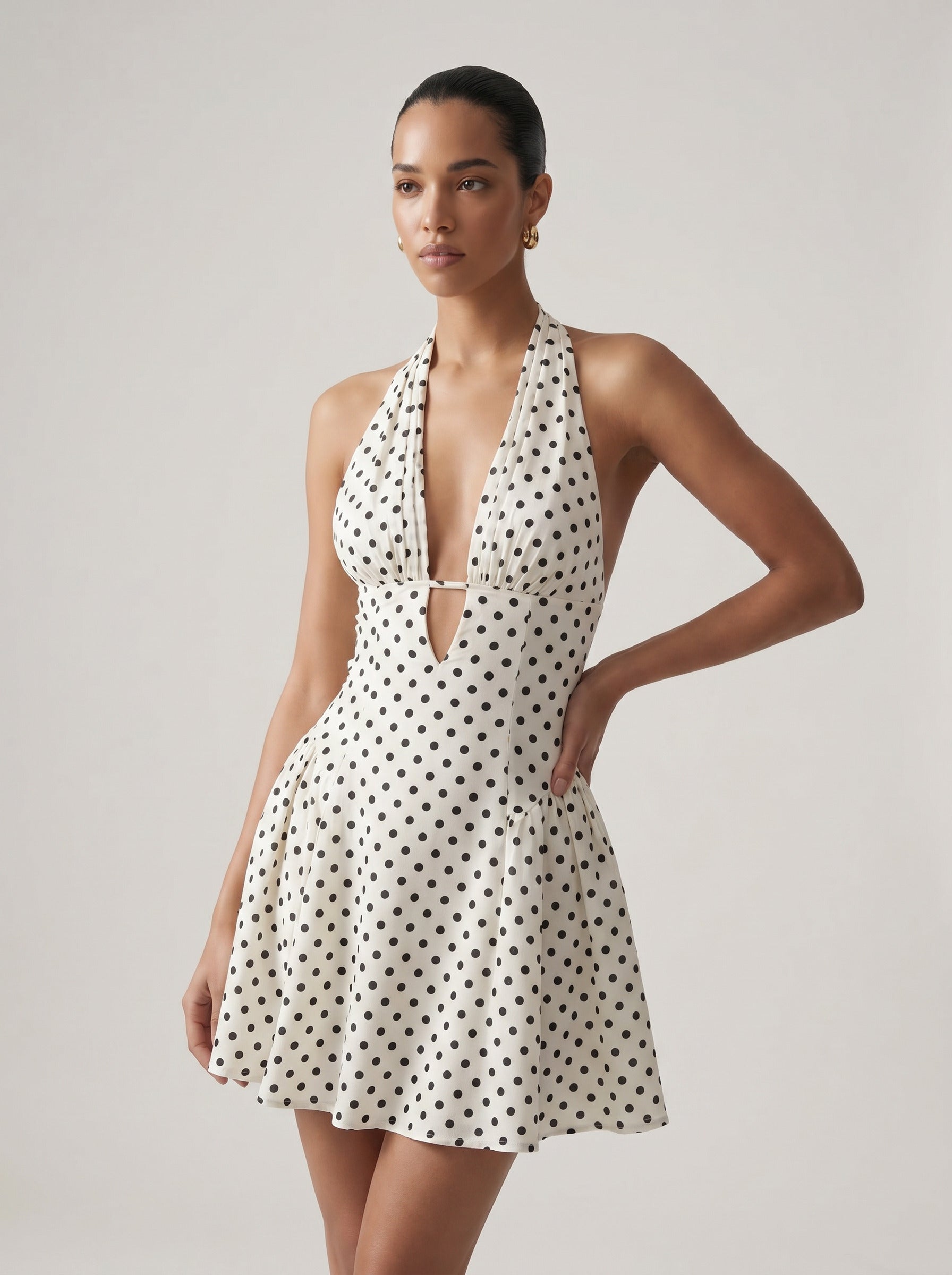 Dot Print Halter Mini Dress