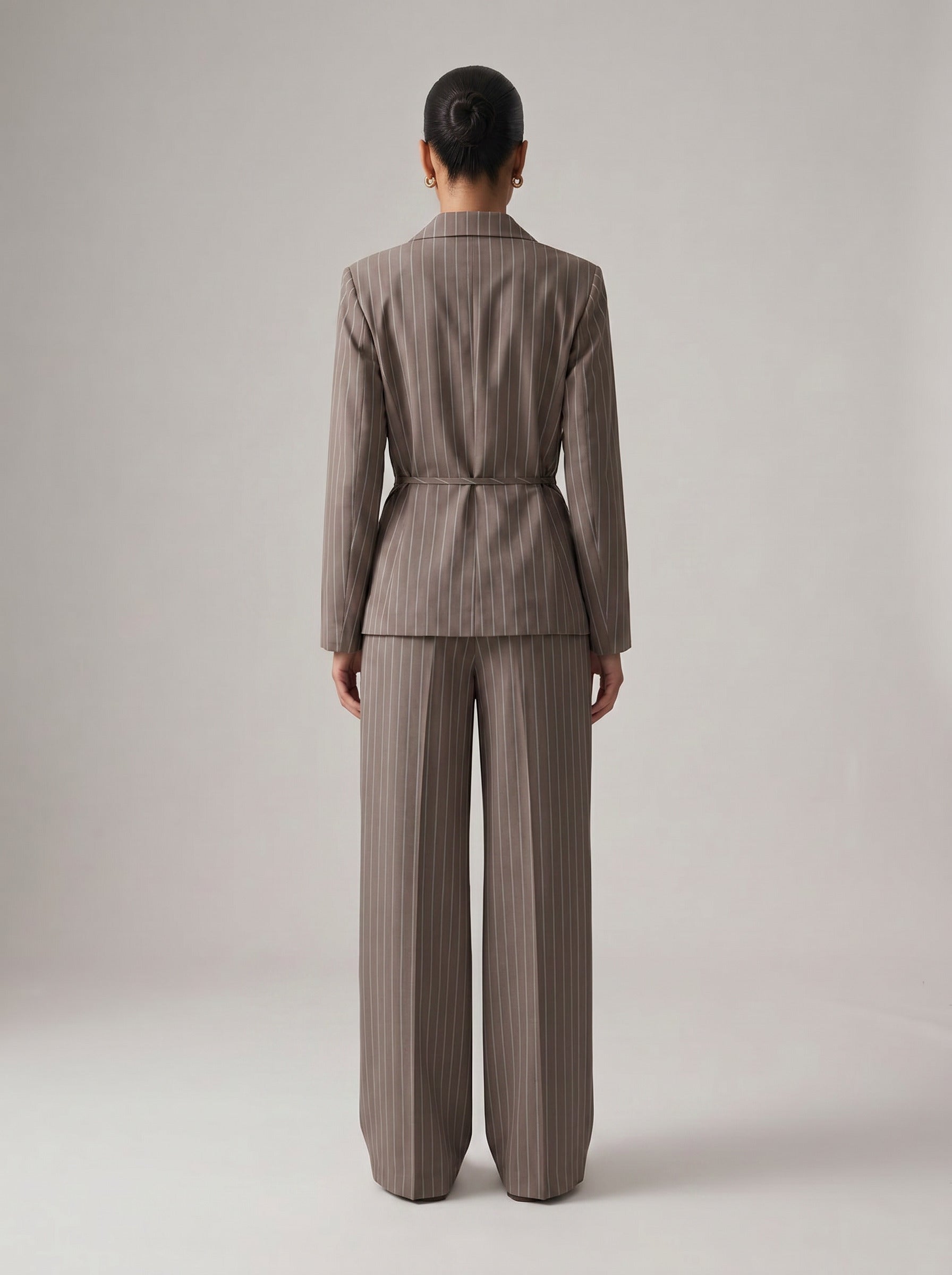 Pinstripe Tie Waist Blazer Set