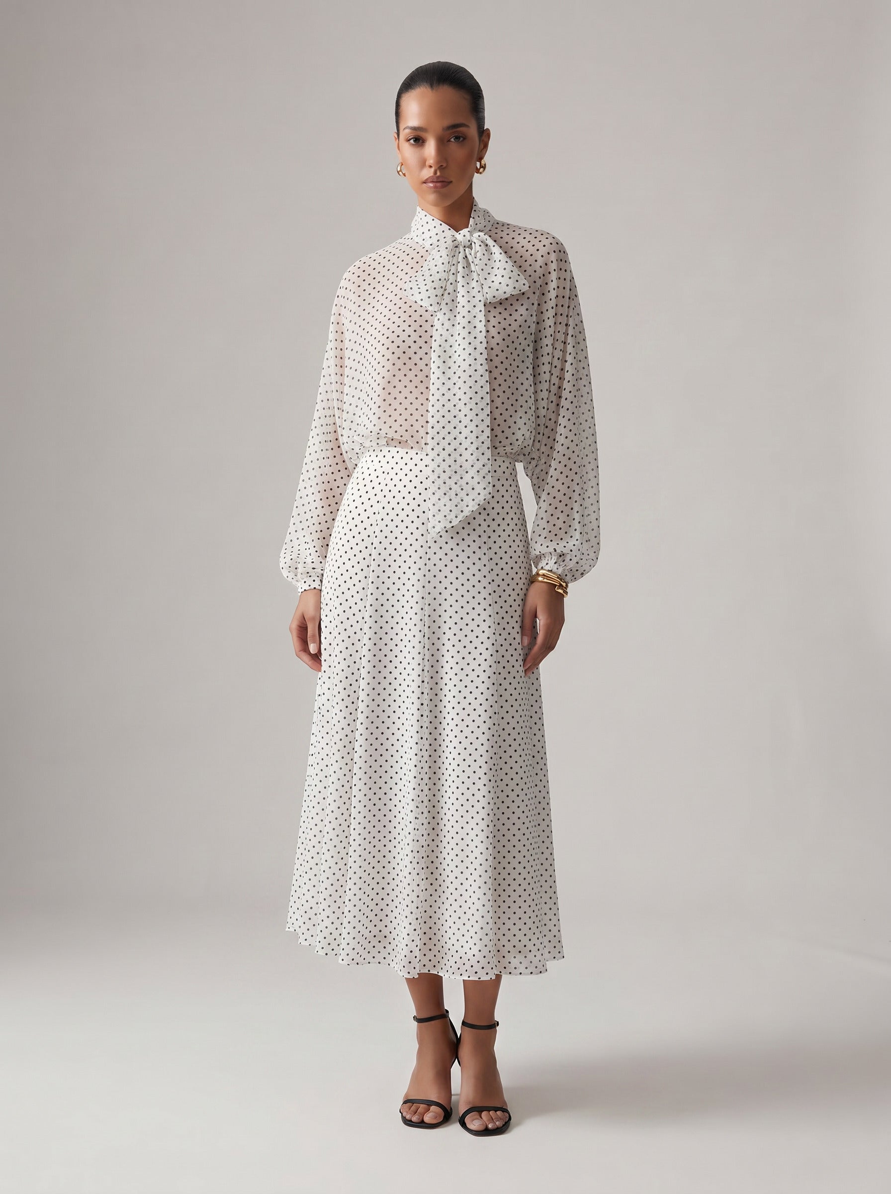 Dot Print High Neck Maxi Set