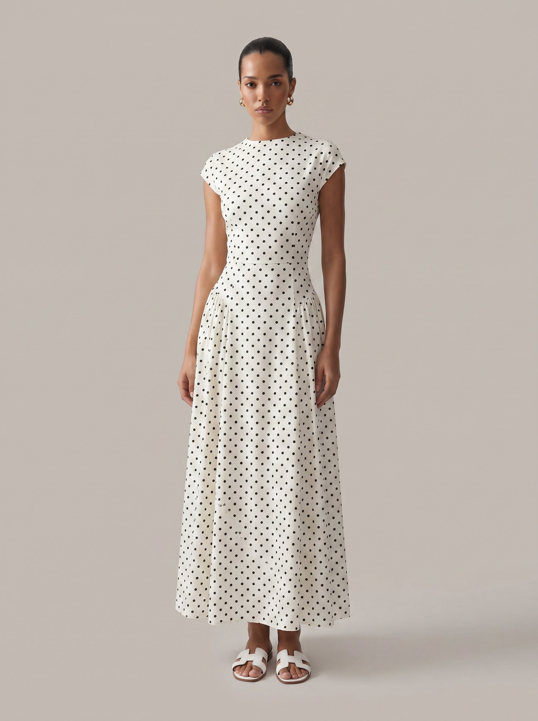 Dot Print Flare Midi Dress