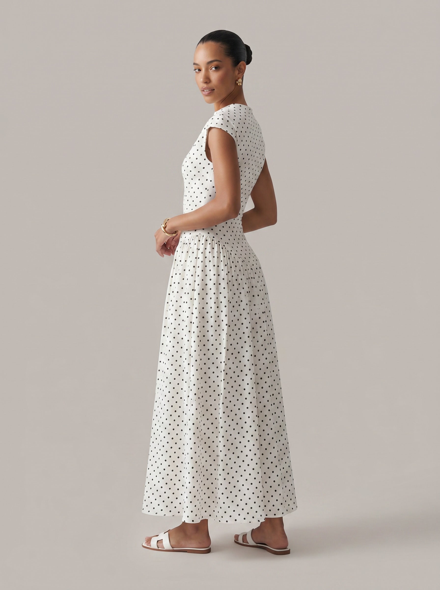 Dot Print Flare Midi Dress