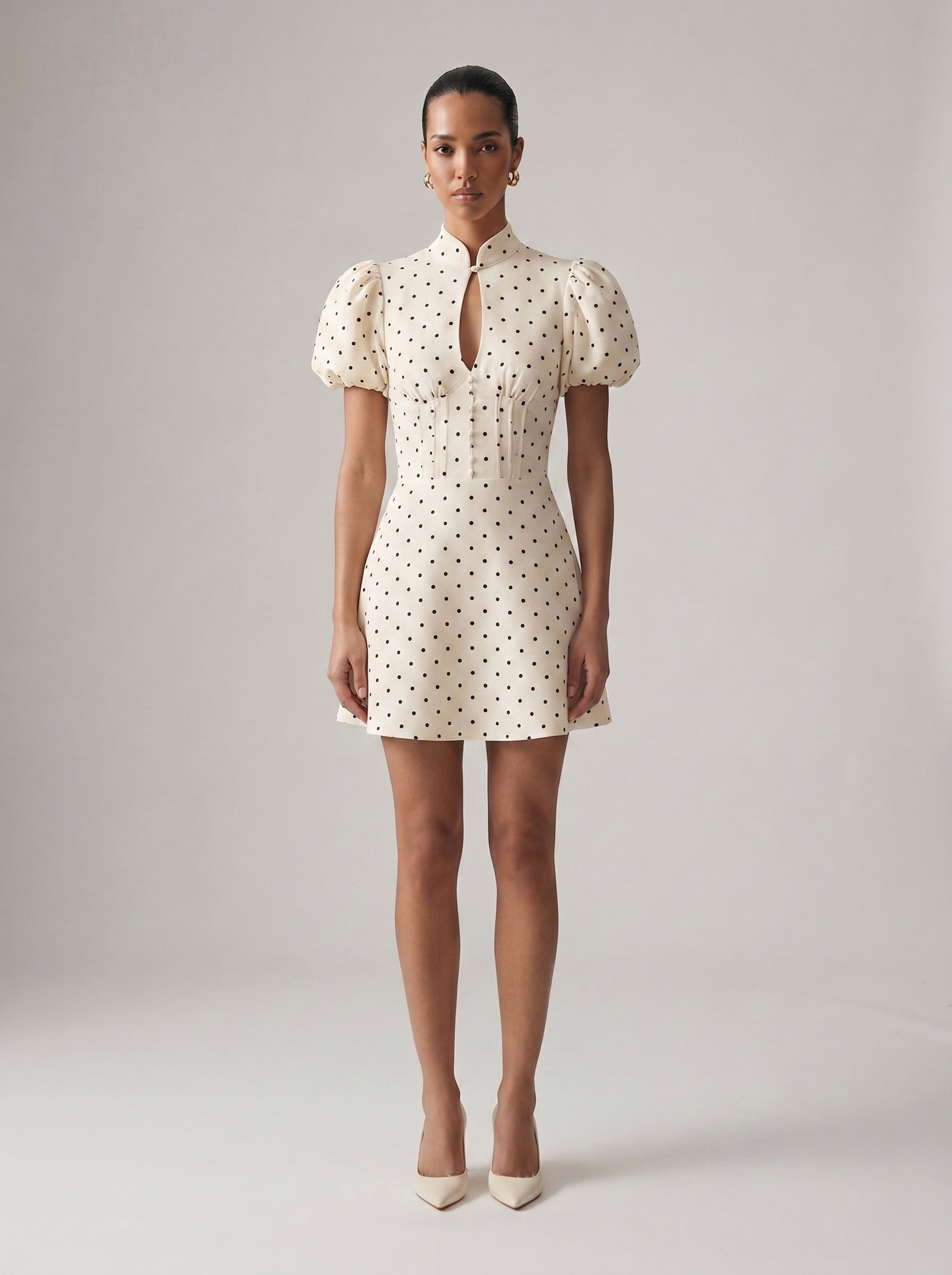 Dot Print Puff Sleeve Mini Dress