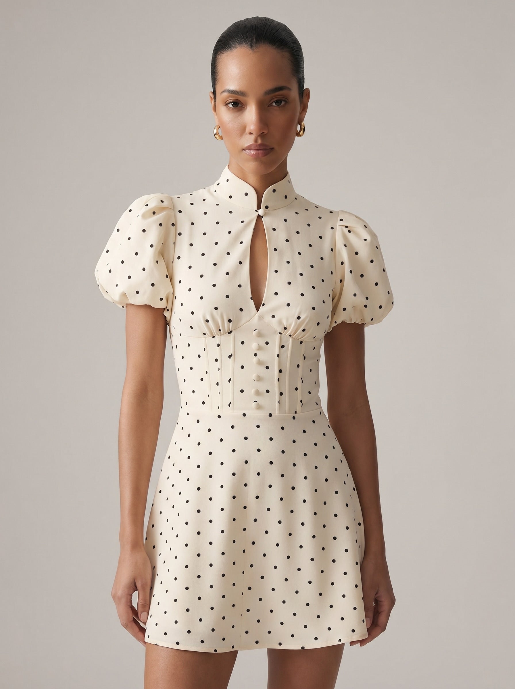 Dot Print Puff Sleeve Mini Dress