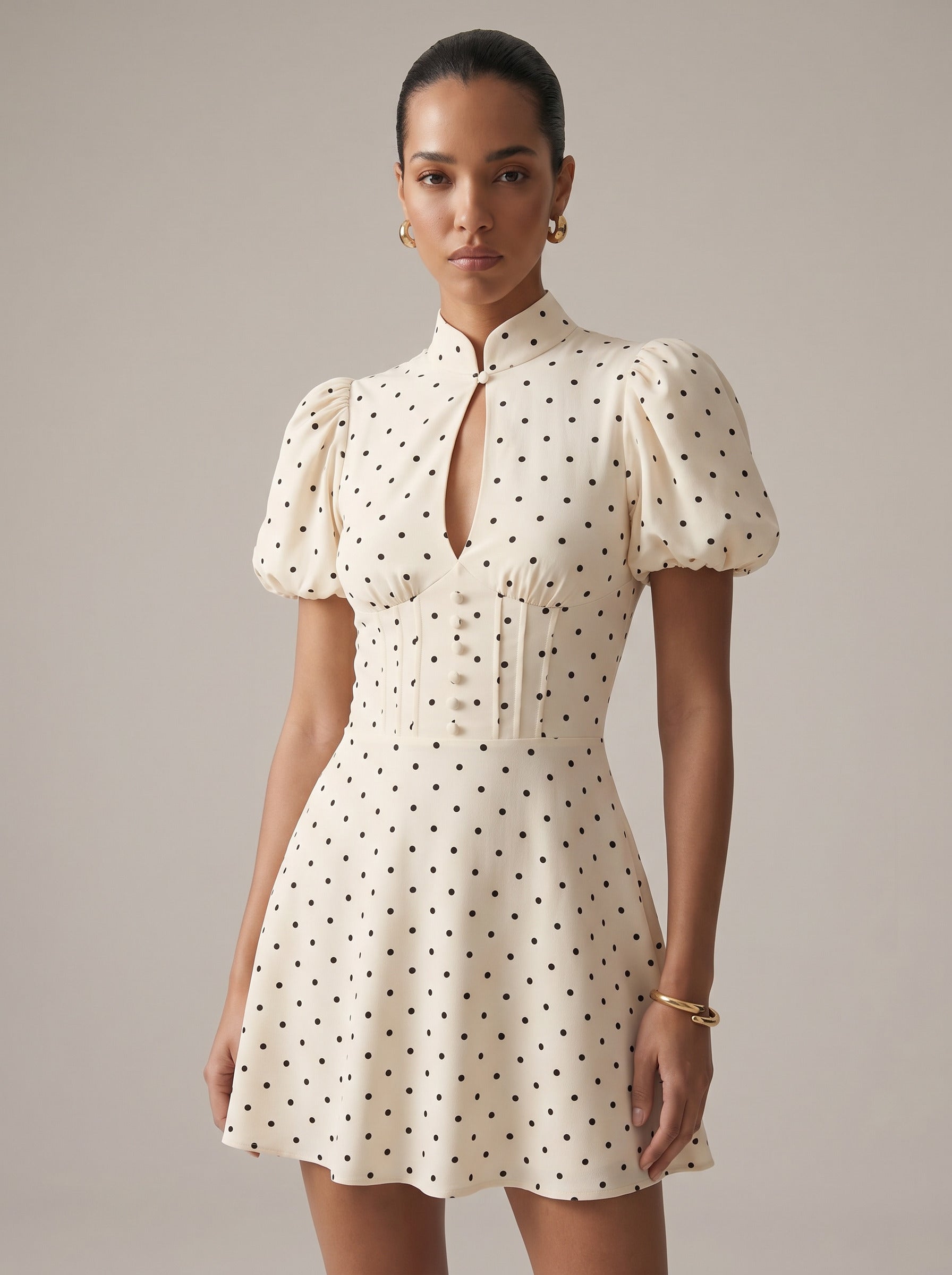 Dot Print Puff Sleeve Mini Dress