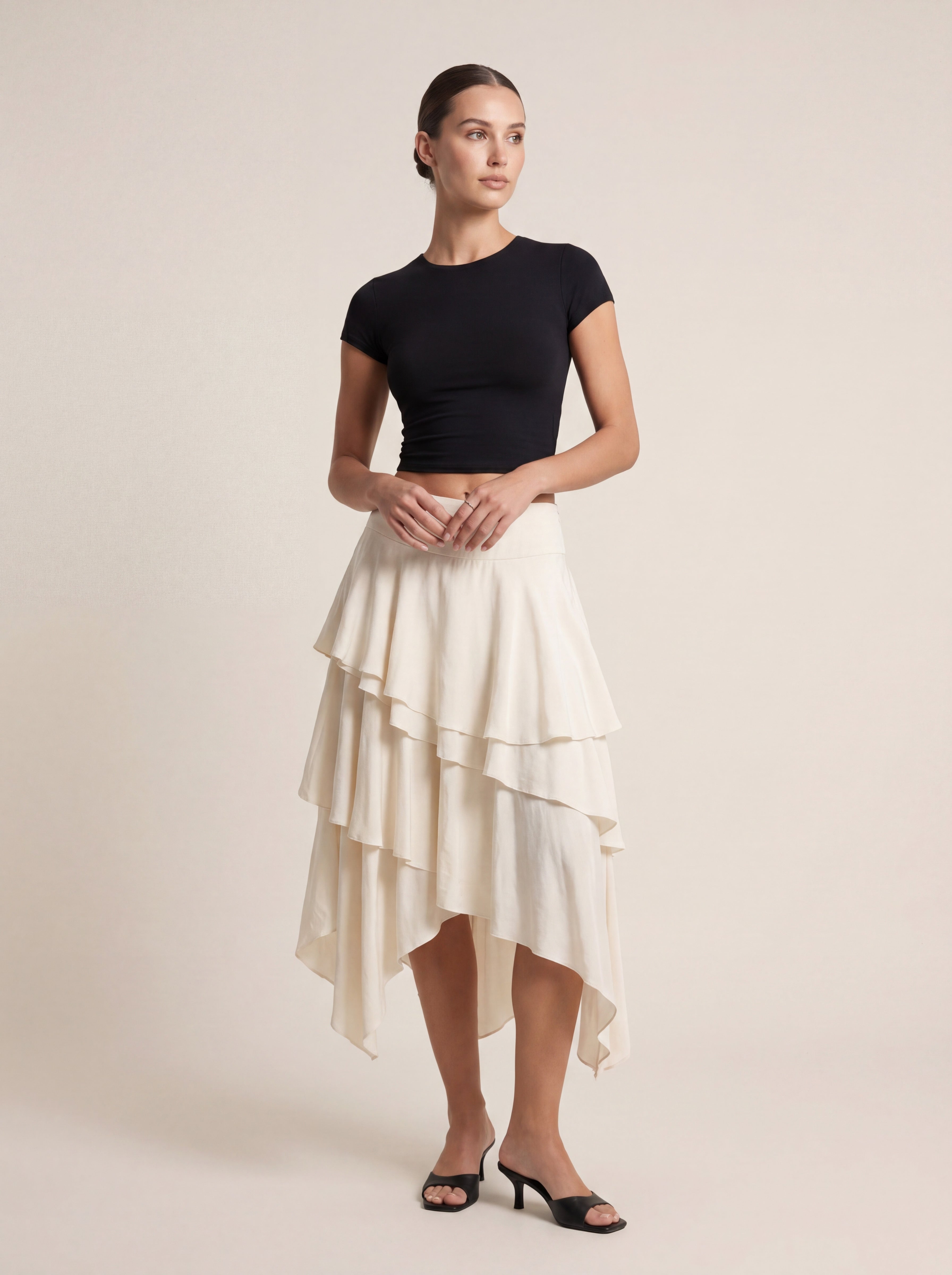 Asymmetric Ruffle Maxi Skirt