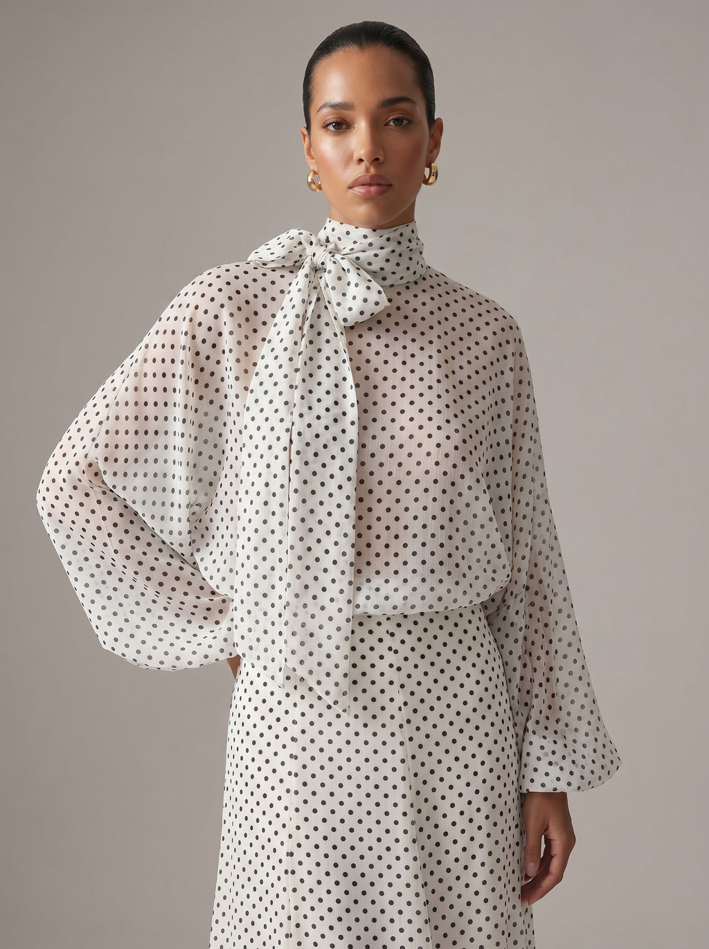Dot Print High Neck Maxi Set