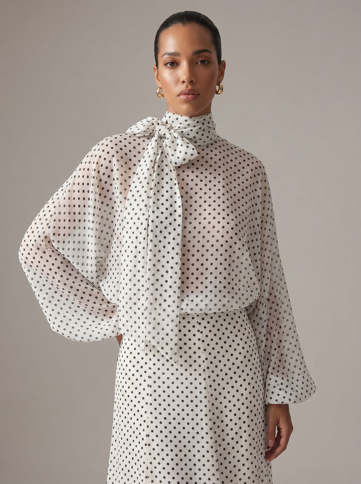 Dot Print High Neck Maxi Set