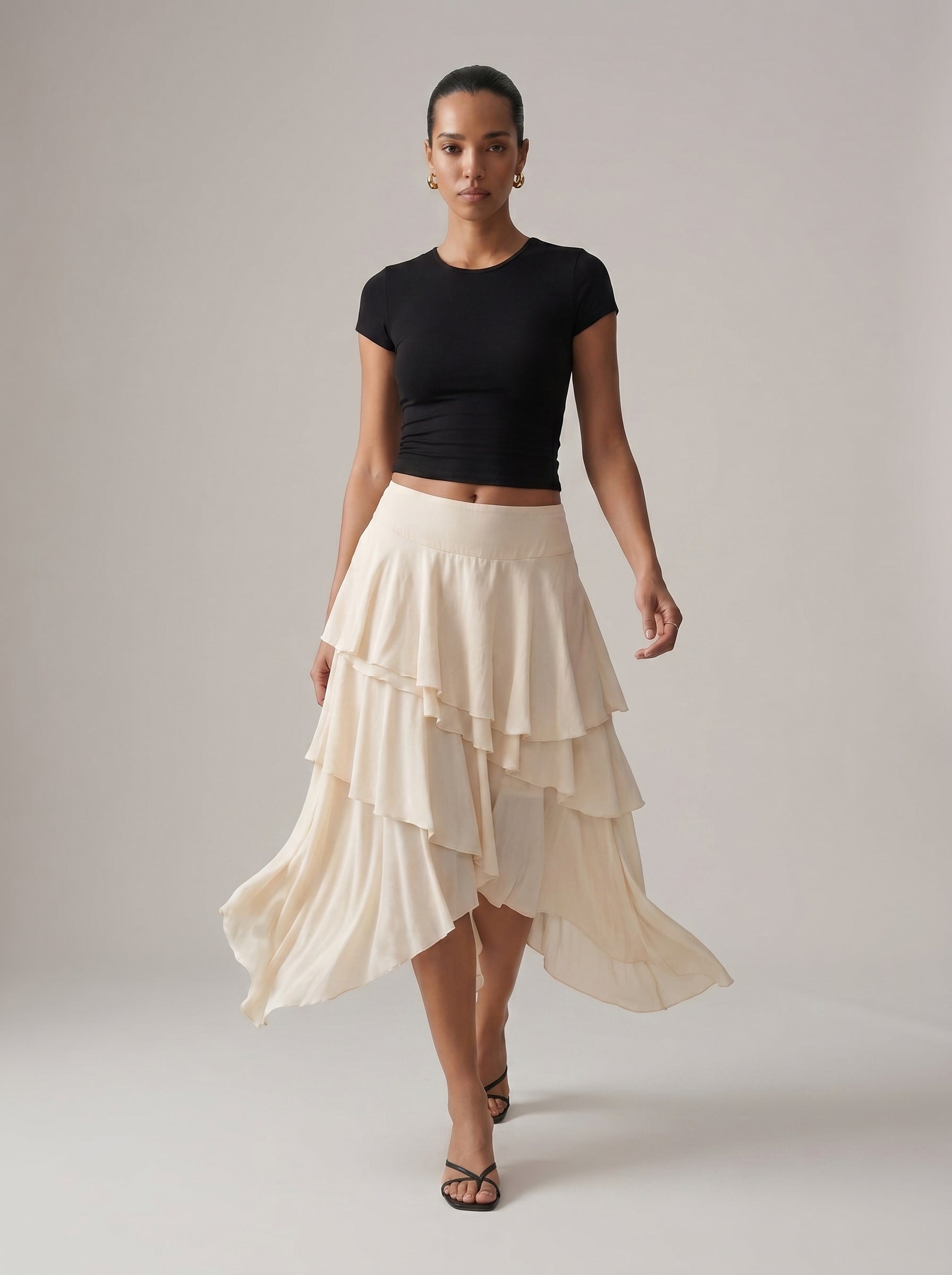 Asymmetric Ruffle Maxi Skirt