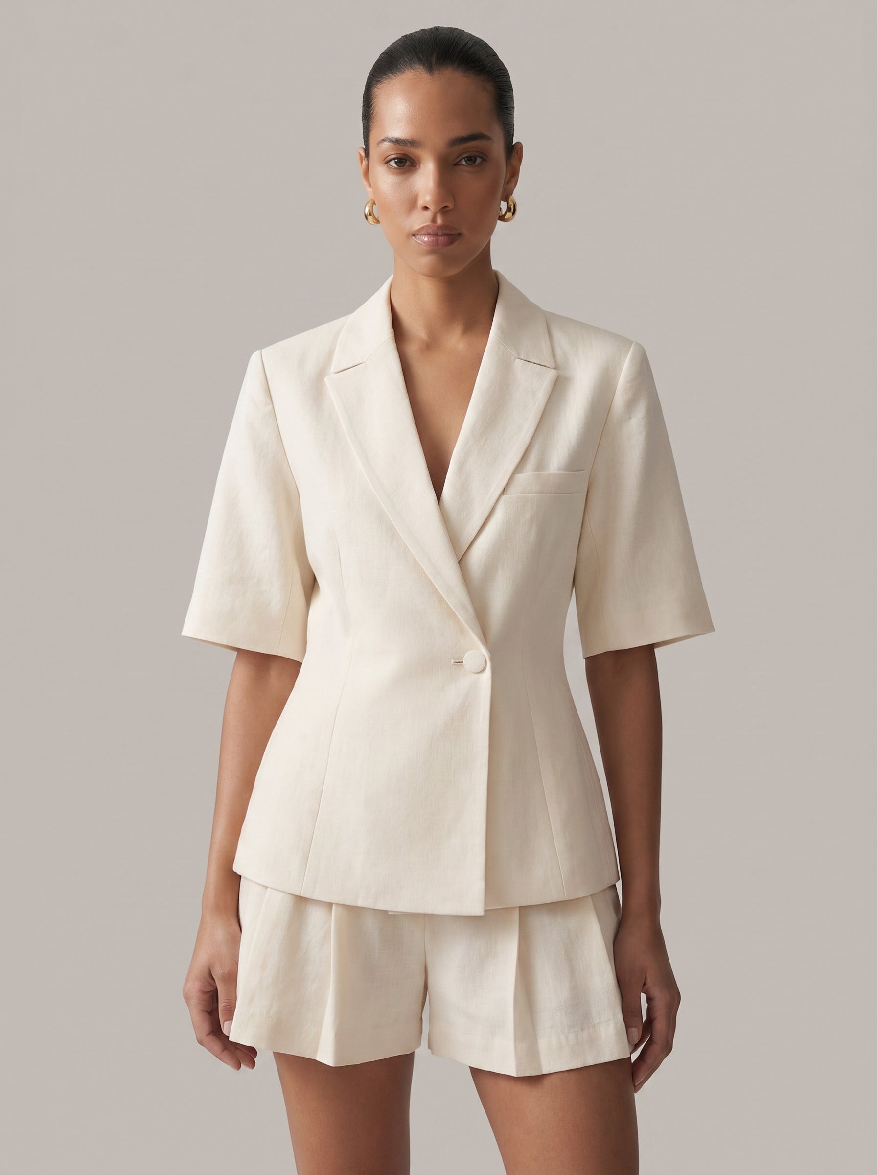 Short Sleeve Plunge Blazer Set
