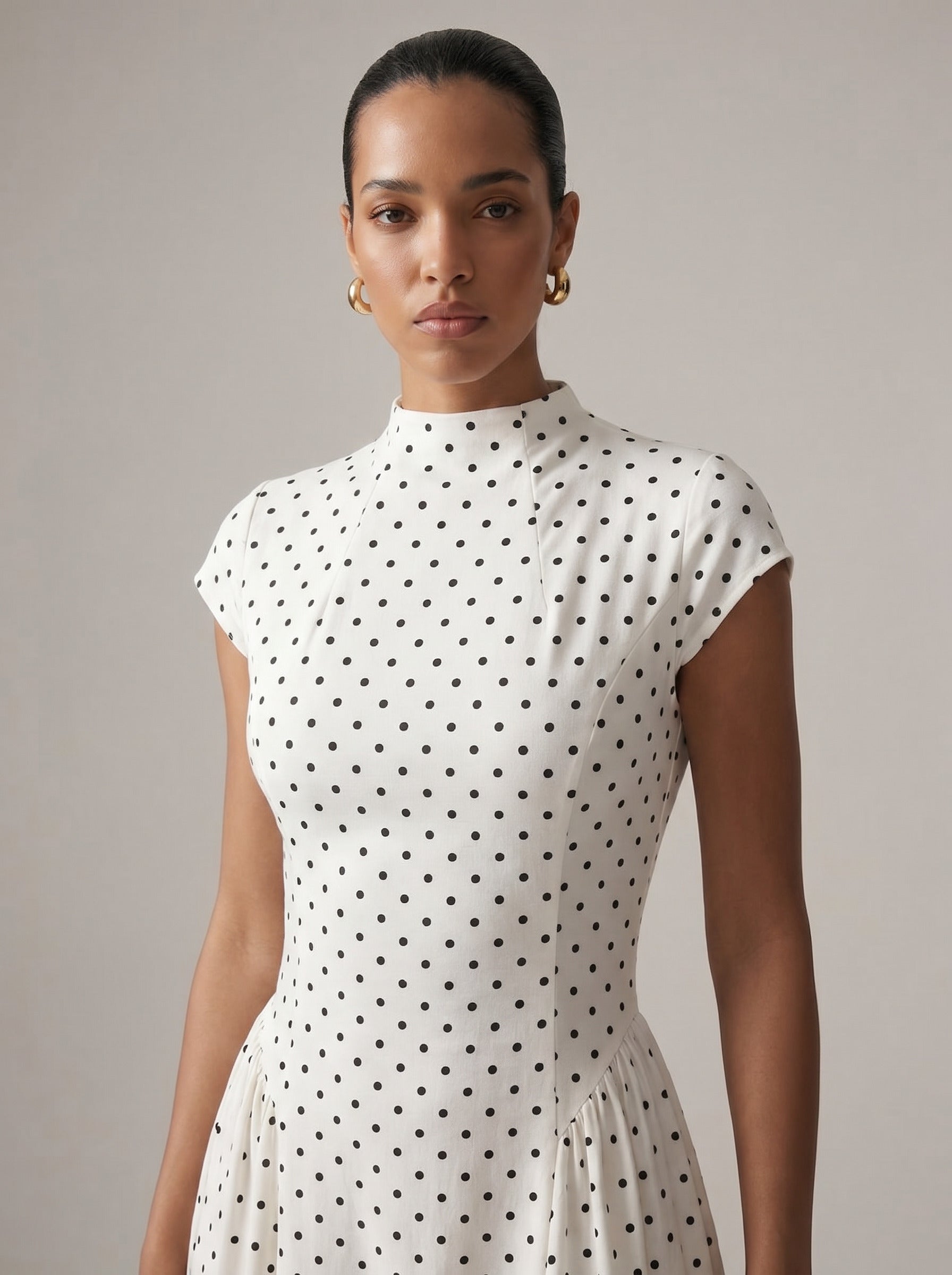 Dot Print Flare Midi Dress