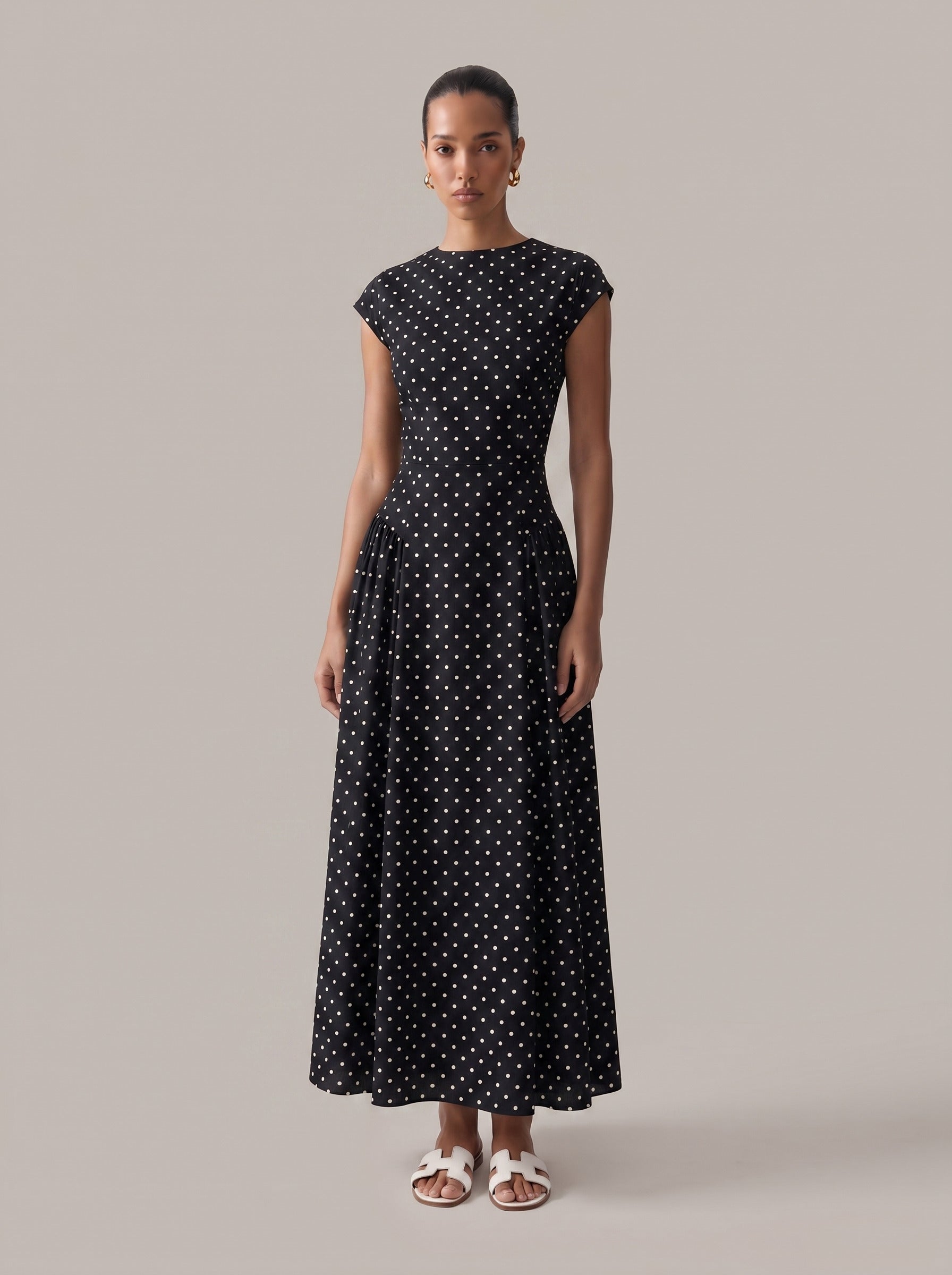 Dot Print Flare Midi Dress