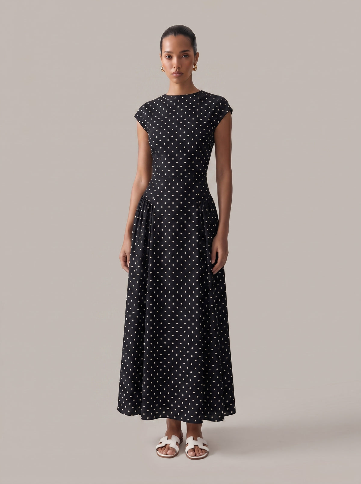 Dot Print Flare Midi Dress