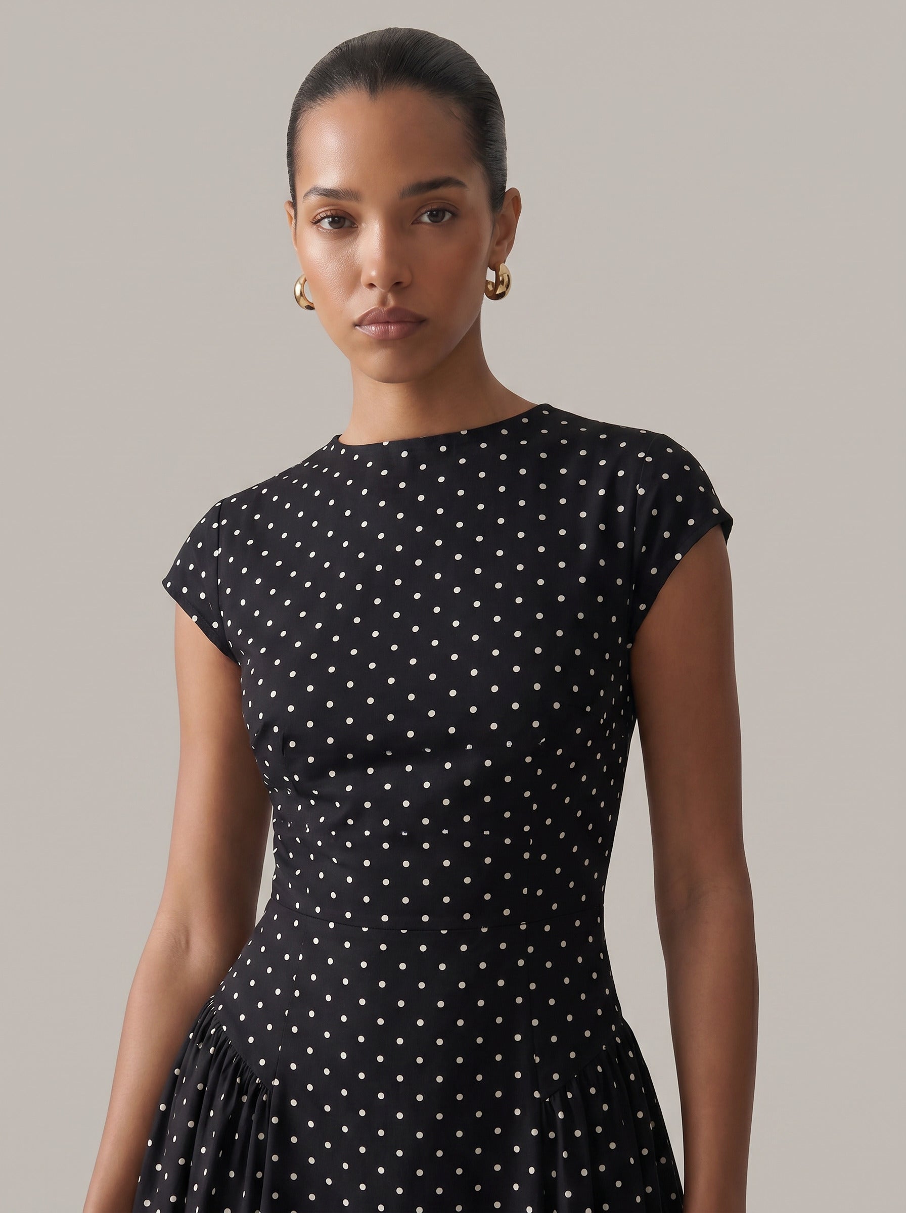 Dot Print Flare Midi Dress