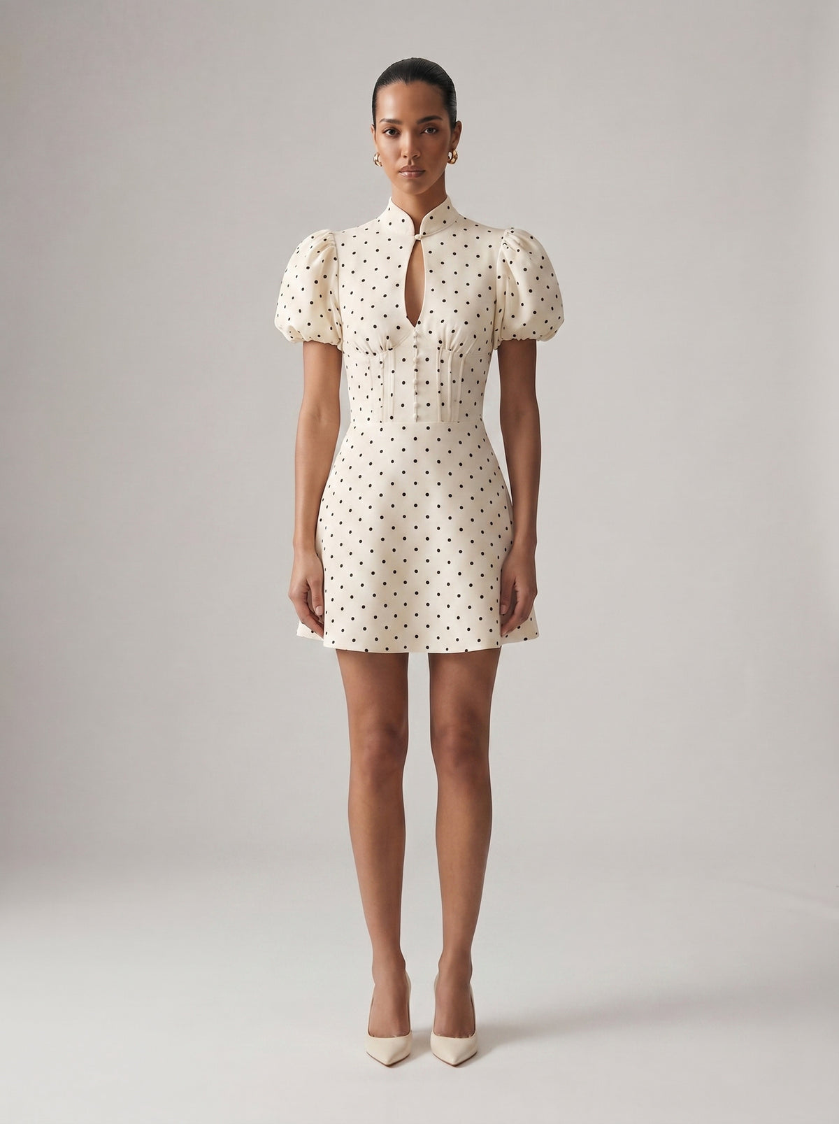Dot Print Puff Sleeve Mini Dress