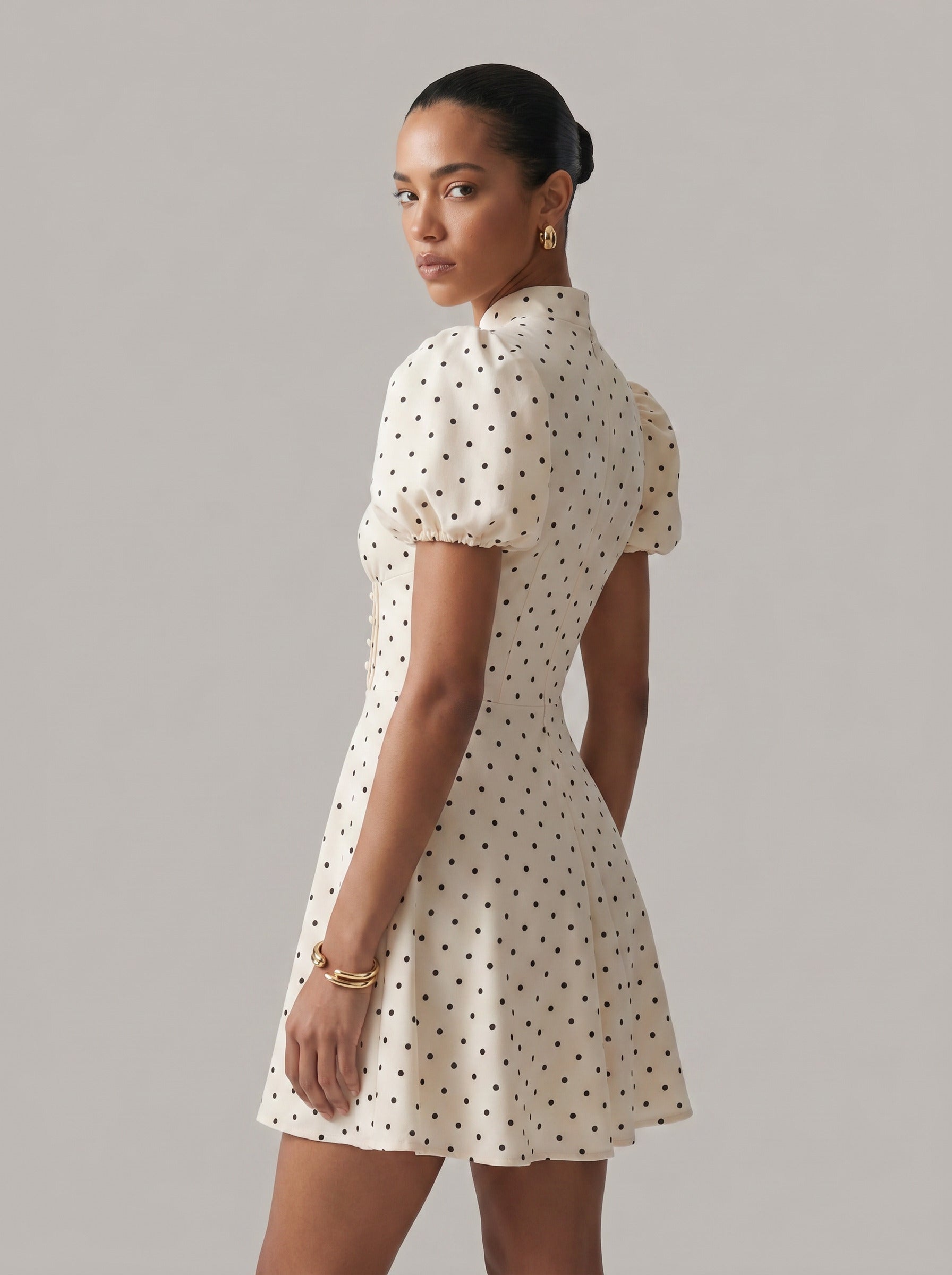 Dot Print Puff Sleeve Mini Dress