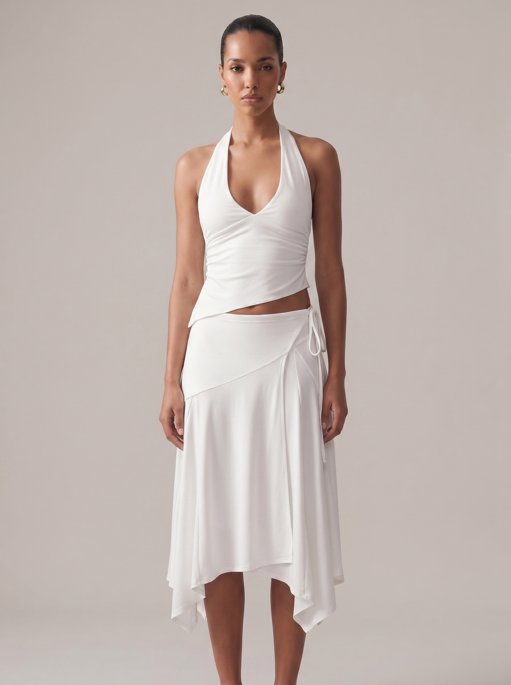 Draped Asymmetric Midi Skirt